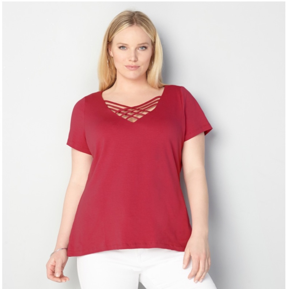 Avenue red cross cross deep vee tee